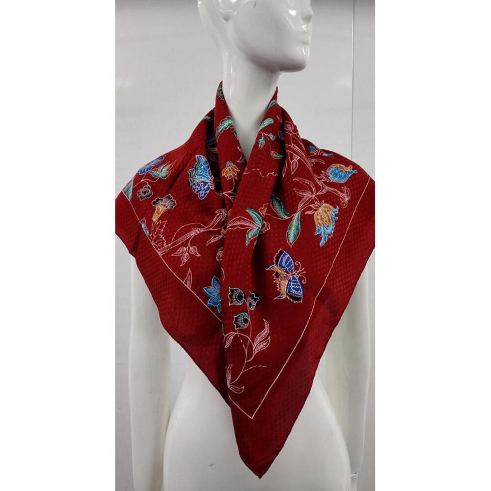 PERRY ELLIS 70s 80s Large Silk Scarf Butterflies Bohemian Terracotta Brick Color